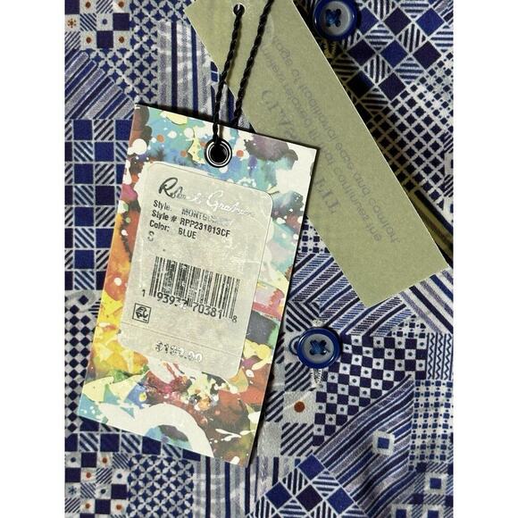 Robert Graham Shirt Mens Small Blue Geometric Long Sleeve Button Embroidered NWT - Picture 3 of 11